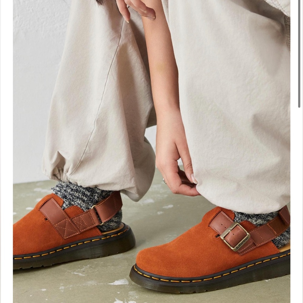 Dr Marten Orange Jorge Ii Suede & Leather Slingback Mules/ Clogs
